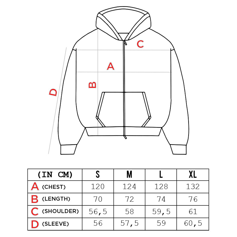 HOODIE -ZIP GLOW MEWSTAR — Size guide